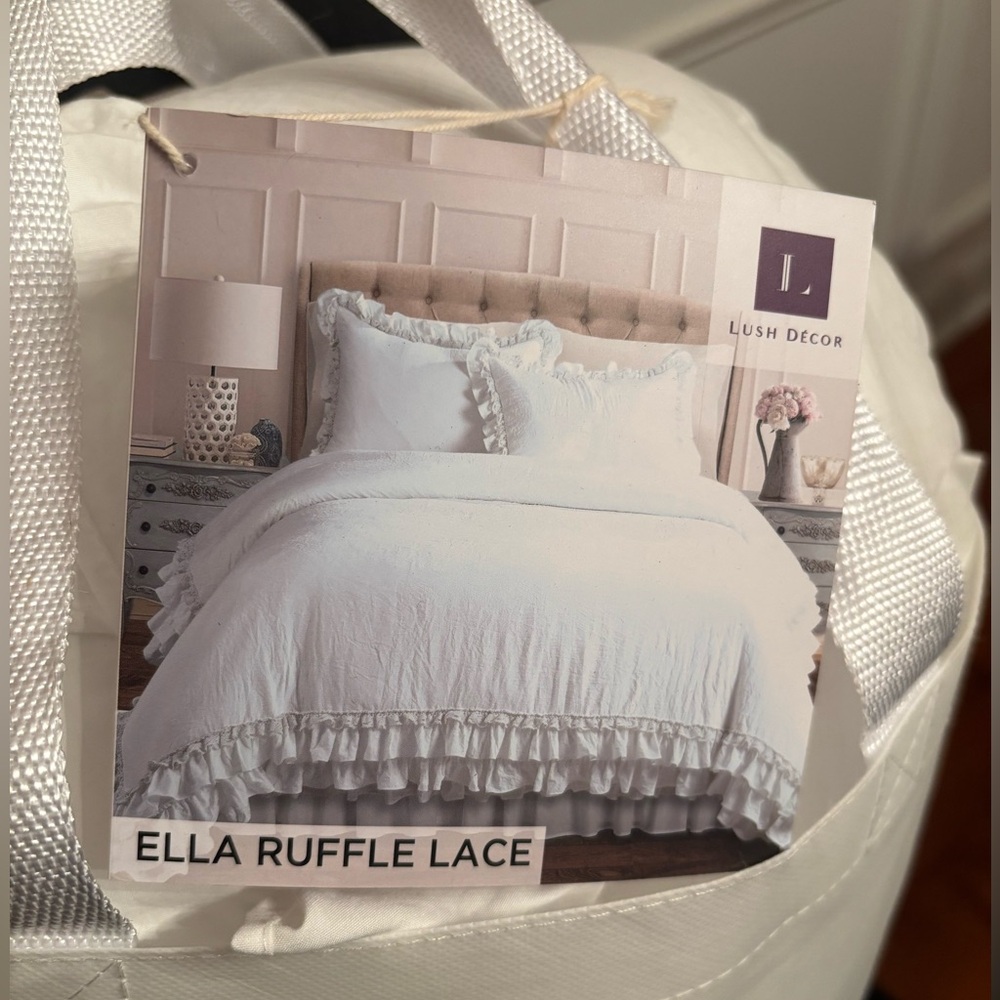 Lush Decor Ella Ruffle Lace White Comforter Set